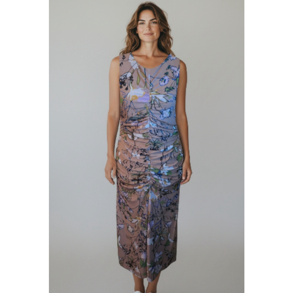 Halogen Dresses & Skirts - Halogen Women's Floral Ruched Midi Dress M Brown Blue NWT